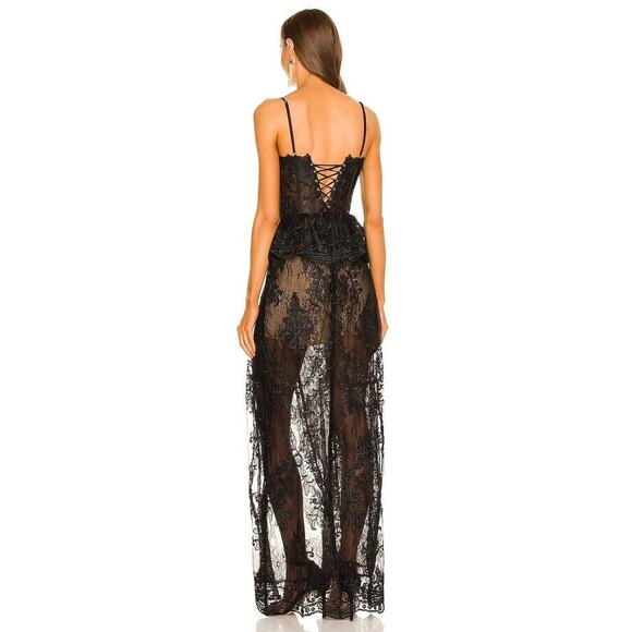 V. Chapman Ophilia Ruffled Peplum Front-Slit Lace Corset Gown Black Size 4 NWT - Picture 3 of 12